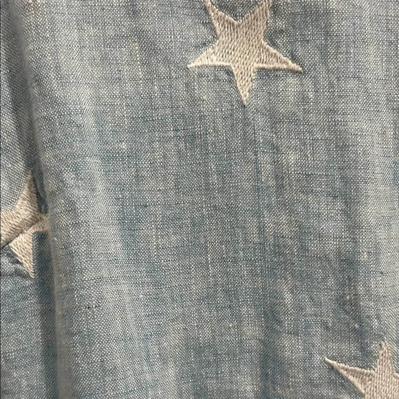 Women's Light Blue Star Linen Tie-Front Shirt - Picture 7 of 7